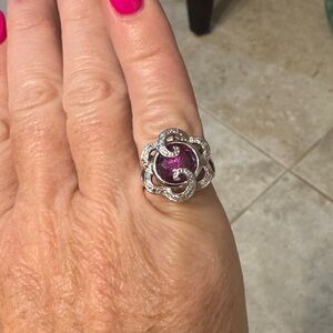 Elegant sterling  Silver and Purple Women's Ring